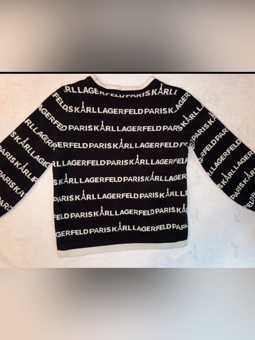 Karl Lagerfeld Paris Logo Knit Sweater Sz S B/W - Picture 3 of 8